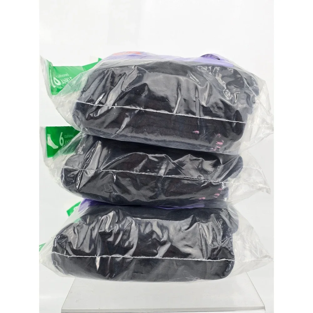 Hanes Ankle Socks Womens 5-9 Black Cushioned 6 Pair Packs -New